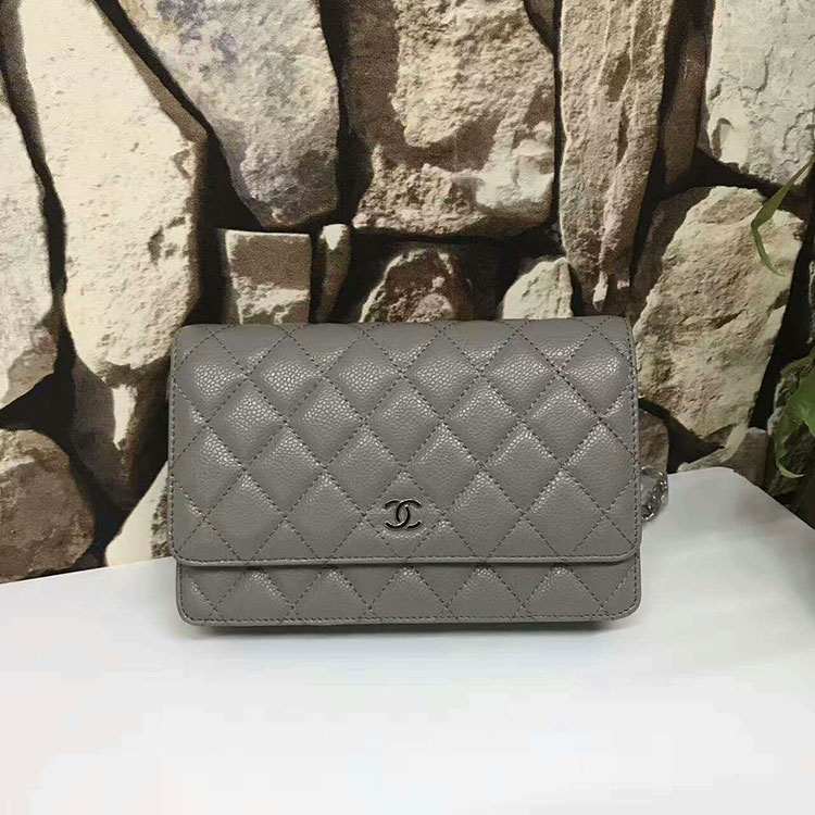 2017 Chanel WOC A33815 Grey Original Caviar Leather Flap Shoulder Bags Silver