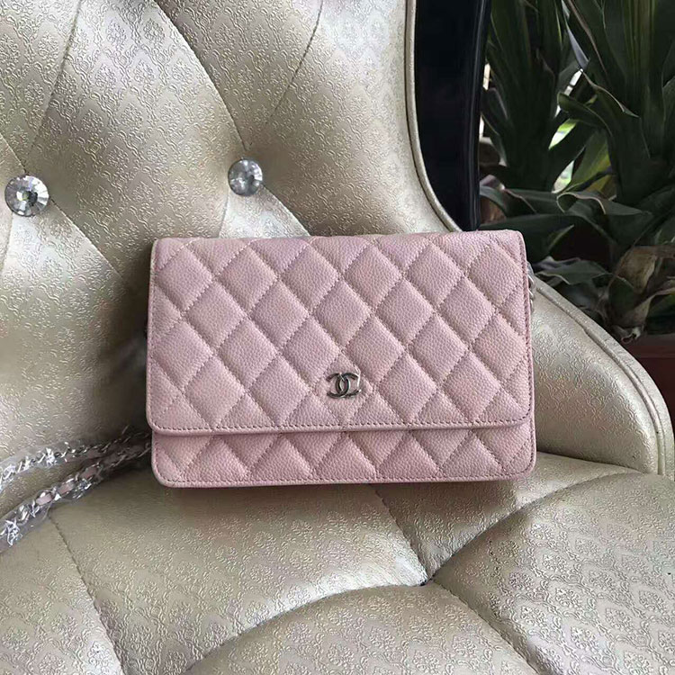 2017 Chanel WOC A33815 Pink Original Caviar Leather Flap Shoulder Bags Silver