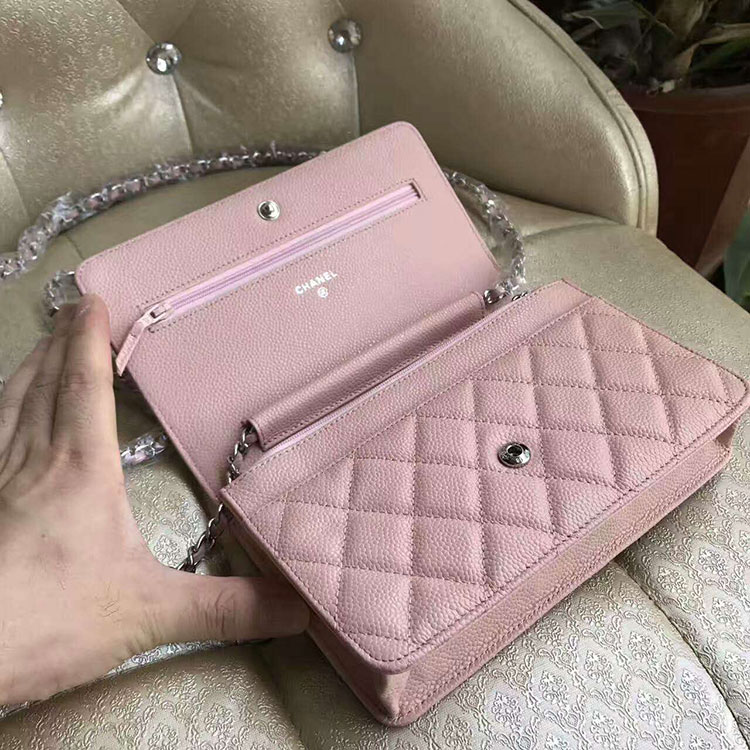 2017 Chanel WOC A33815 Pink Original Caviar Leather Flap Shoulder Bags Silver