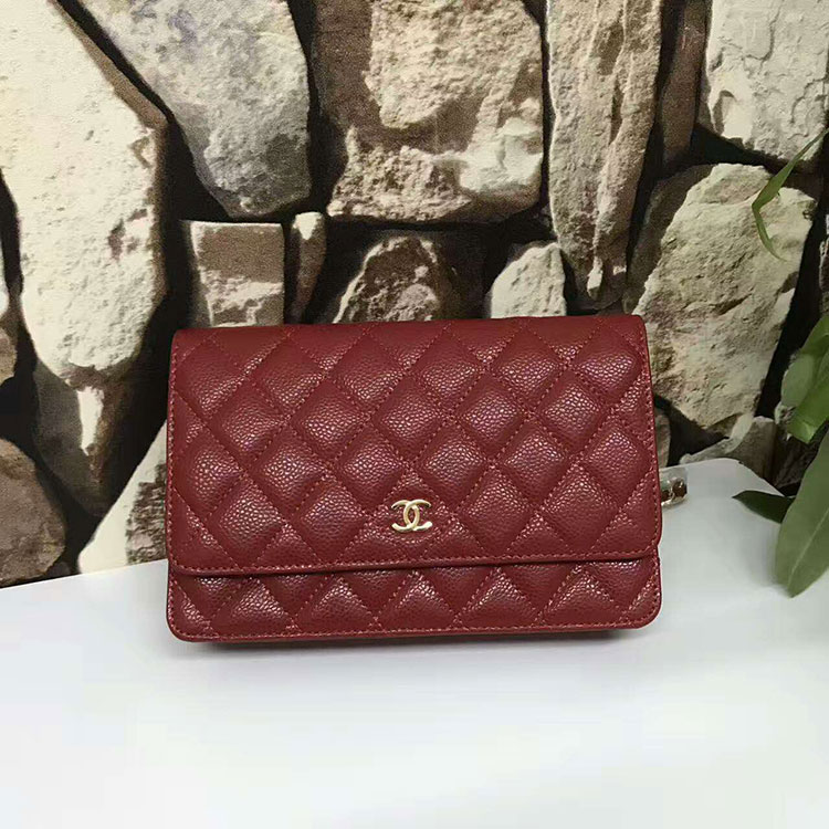 2017 Chanel WOC A33815 Red Original Caviar Leather Flap Shoulder Bags Gold