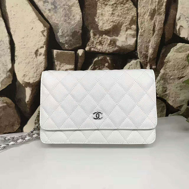 2017 Chanel WOC A33815 White Original Caviar Leather Flap Shoulder Bags Silver