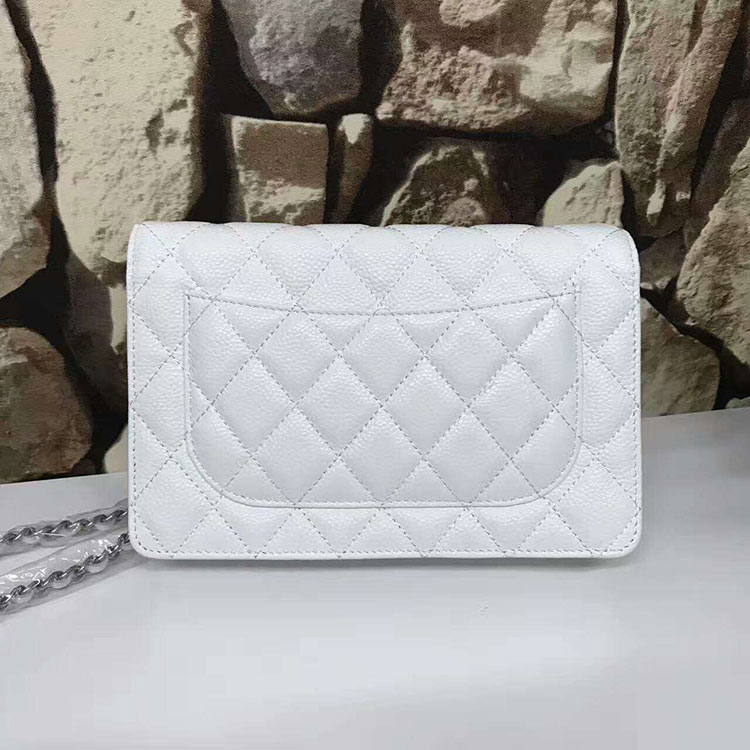 2017 Chanel WOC A33815 White Original Caviar Leather Flap Shoulder Bags Silver