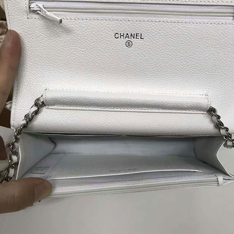 2017 Chanel WOC A33815 White Original Caviar Leather Flap Shoulder Bags Silver