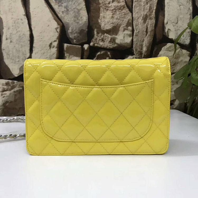 2017 Chanel WOC A33815 Yellow Original Patent Leather Flap Shoulder Bags Silver