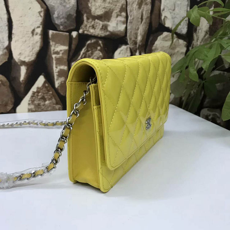 2017 Chanel WOC A33815 Yellow Original Patent Leather Flap Shoulder Bags Silver