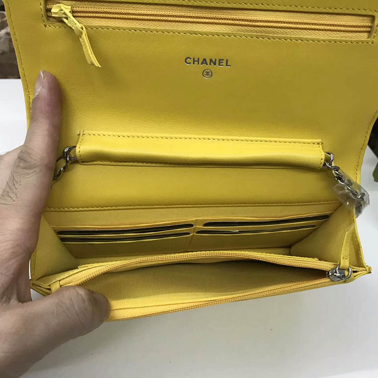 2017 Chanel WOC A33815 Yellow Original Patent Leather Flap Shoulder Bags Silver