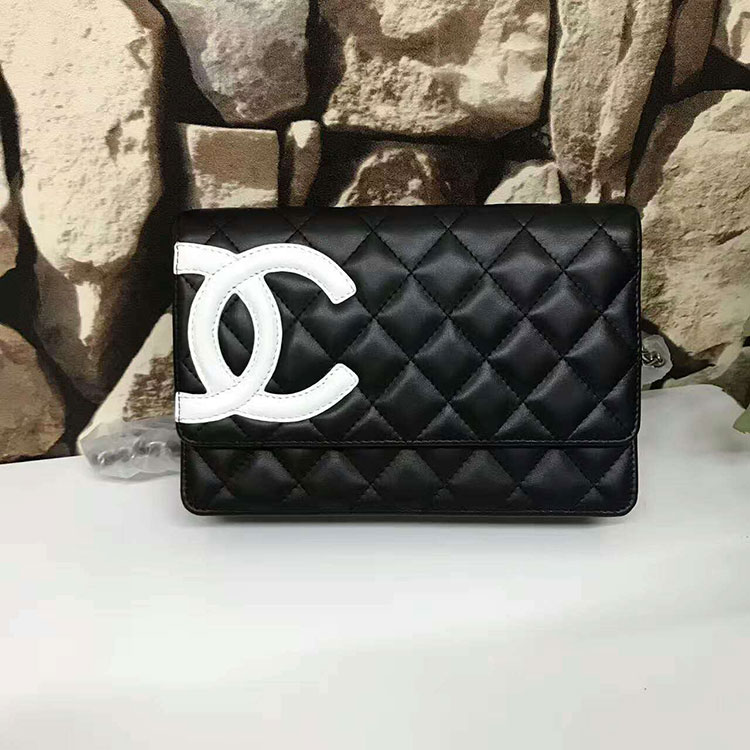 2017 Chanel WOC A46646 Black Original Sheepskin Leather Mini Flap Bag