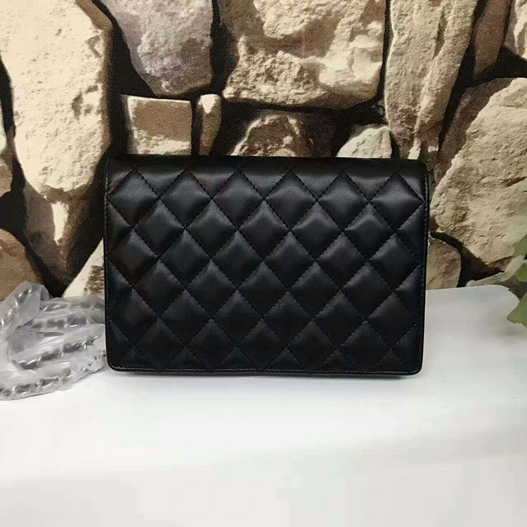 2017 Chanel WOC A46646 Black Original Sheepskin Leather Mini Flap Bag