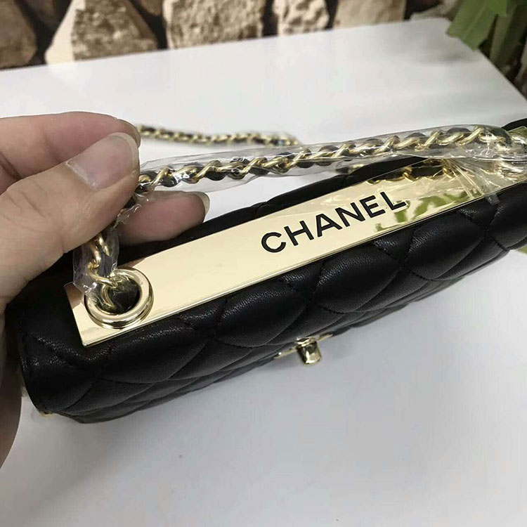 2017 Chanel WOC A80982 Black Original Sheepskin Leather Mini Flap Bag Gold