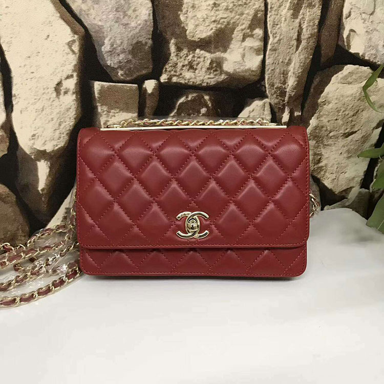 2017 Chanel WOC A80982 Red Original Sheepskin Leather Mini Flap Bag Gold