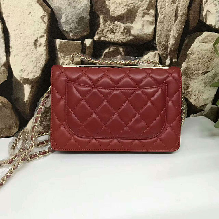 2017 Chanel WOC A80982 Red Original Sheepskin Leather Mini Flap Bag Gold