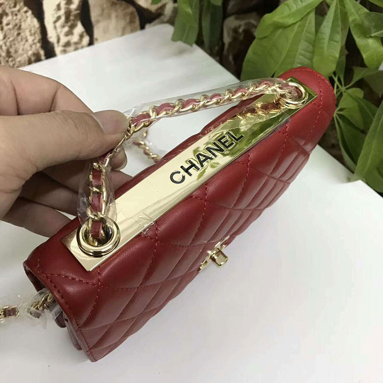 2017 Chanel WOC A80982 Red Original Sheepskin Leather Mini Flap Bag Gold