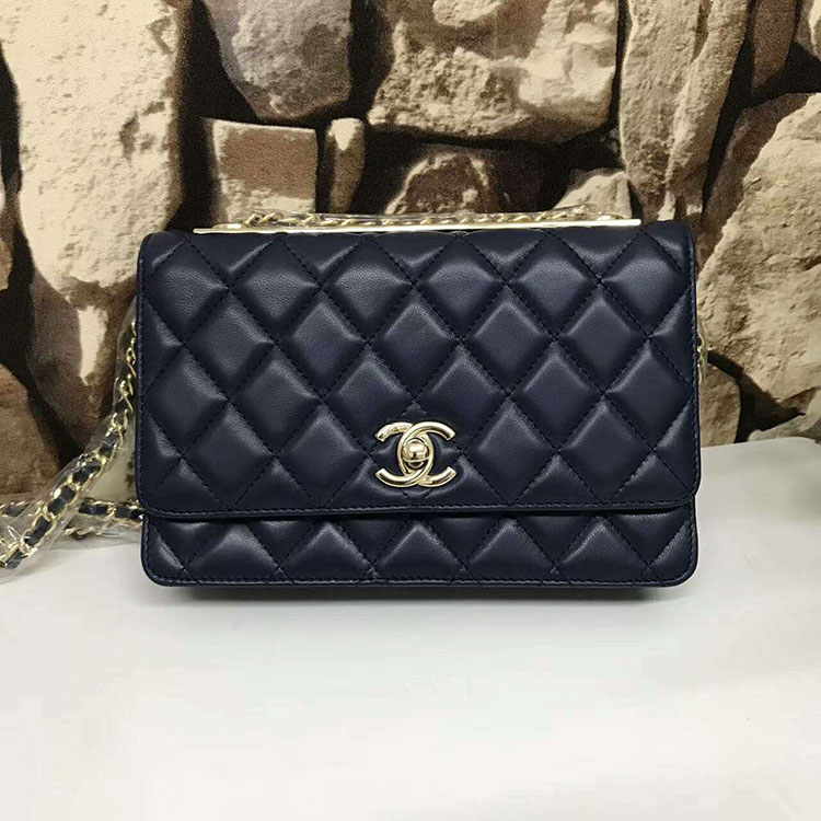 2017 Chanel WOC A80982 Royalblue Original Sheepskin Leather Mini Flap Bag Gold