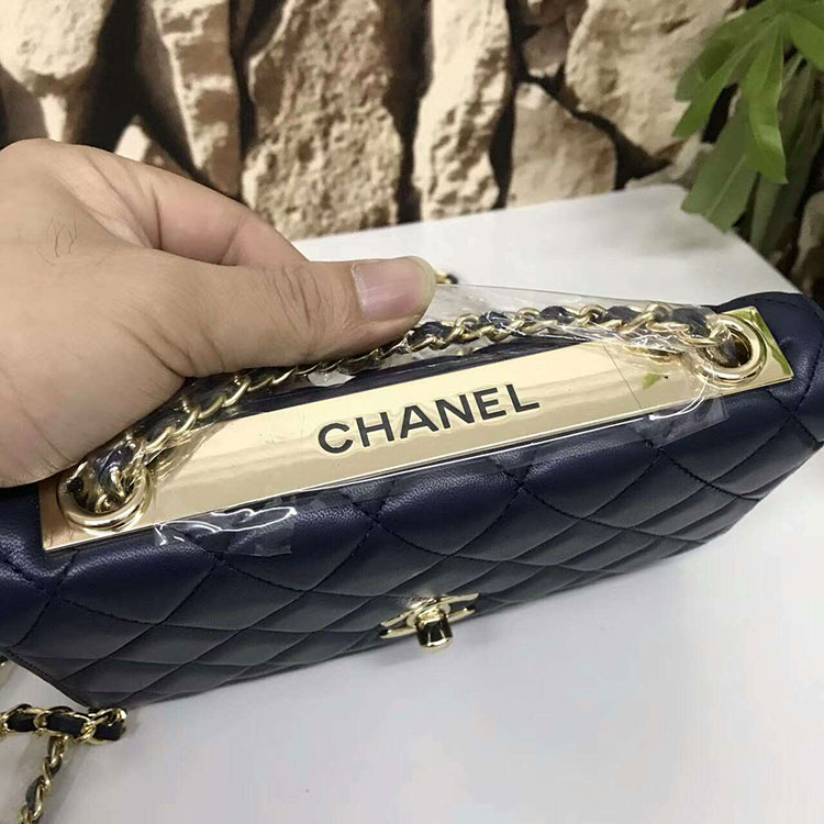 2017 Chanel WOC A80982 Royalblue Original Sheepskin Leather Mini Flap Bag Gold