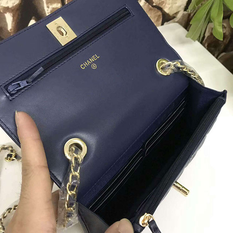 2017 Chanel WOC A80982 Royalblue Original Sheepskin Leather Mini Flap Bag Gold