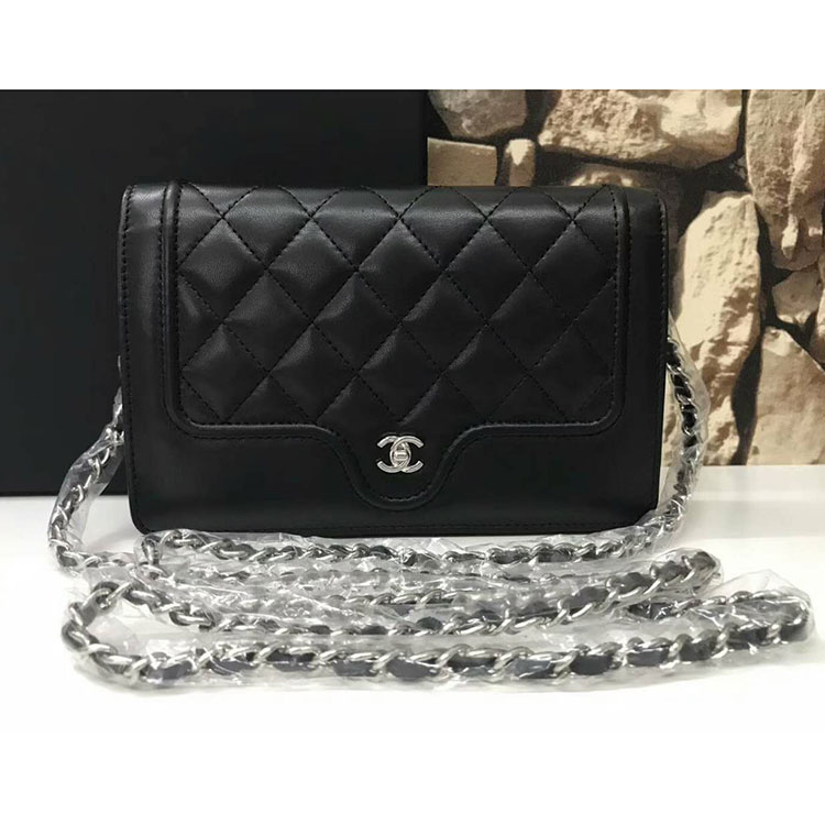 2017 Chanel WOC A84236 Black Original Leather Flap Shoulder Bags Silver