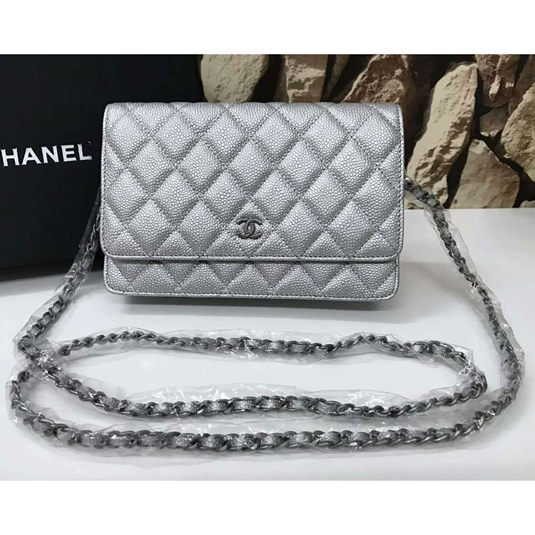 2017 Chanel WOC A84236 Original Caviar Leather Flap Bags Silver