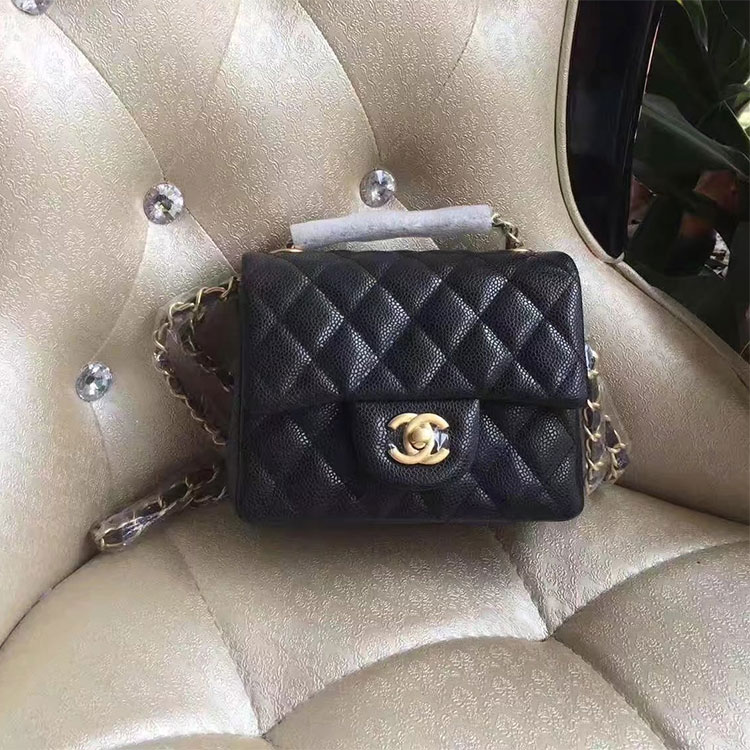 2017 Chanel mini Classic Flap Bag Black Original Calfskin leather 1115 Gold