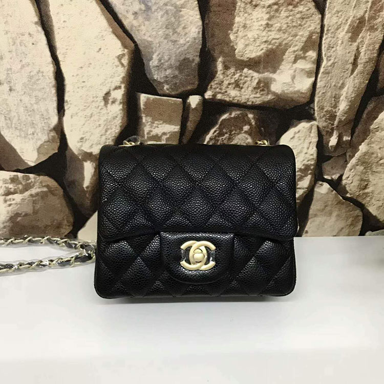 2017 Chanel mini Classic Flap Bag Black Original Caviar leather 1115 Gold