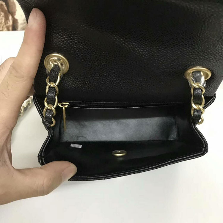 2017 Chanel mini Classic Flap Bag Black Original Caviar leather 1115 Gold