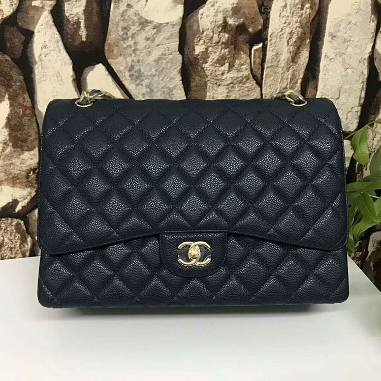 2017 Classic Chanel Maxi Double Flaps Bag A58601 Original Caviar Leather