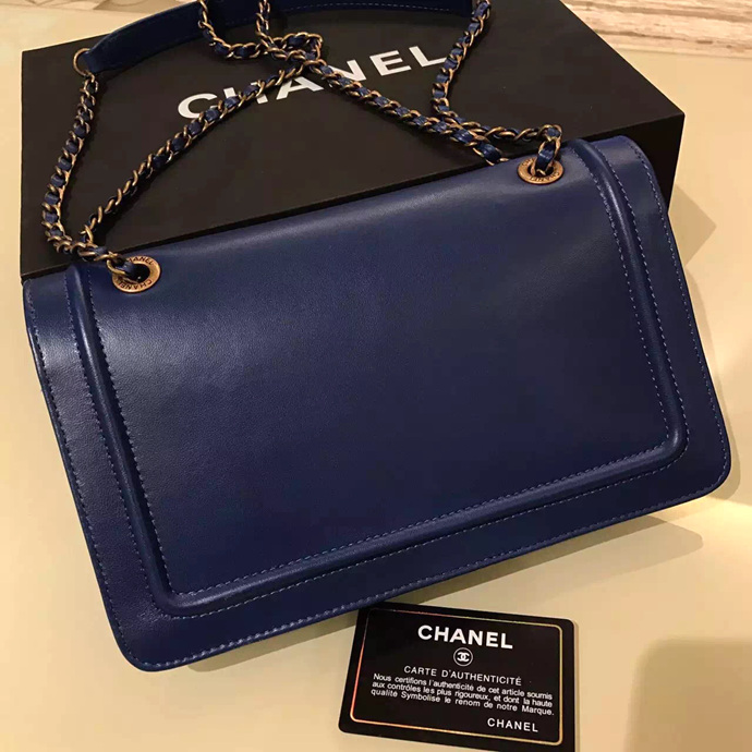 2017 Le Boy Chanel Flap Shoulder Bag Original Sheepskin Leather A93484 Blue