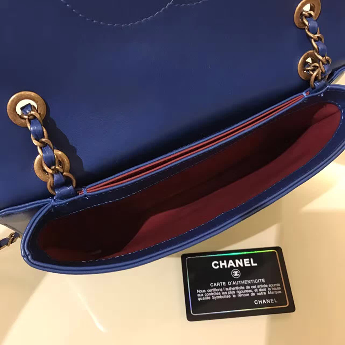 2017 Le Boy Chanel Flap Shoulder Bag Original Sheepskin Leather A93484 Blue