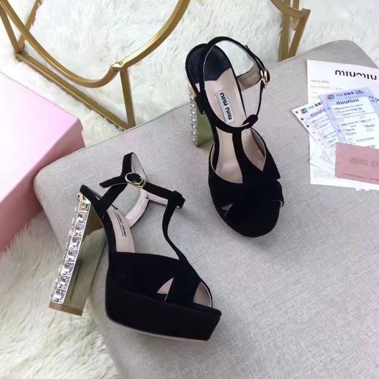 2017 Miu Miu women Sandals in Nubuck Leather Heel Height 13.5cm