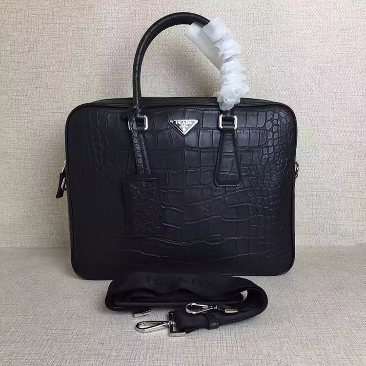 2017 Prada Original Crocodile Stripes Calfskin Leather Tote Shoulder Bag VA0891