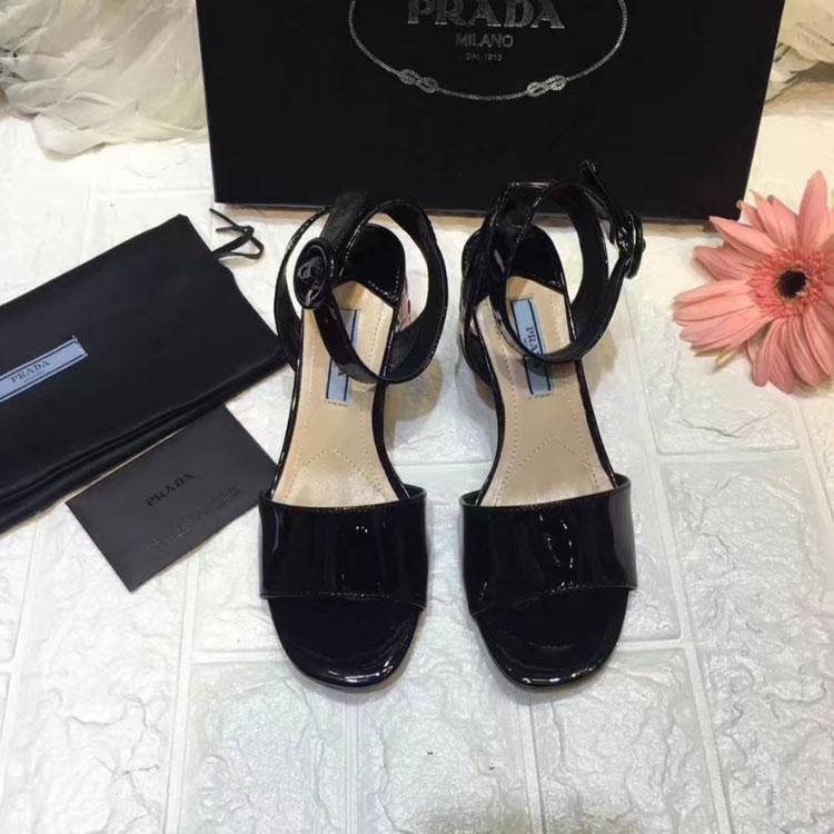 2017 Prada women Sandals in Patent leather Heel Height 5.5cm