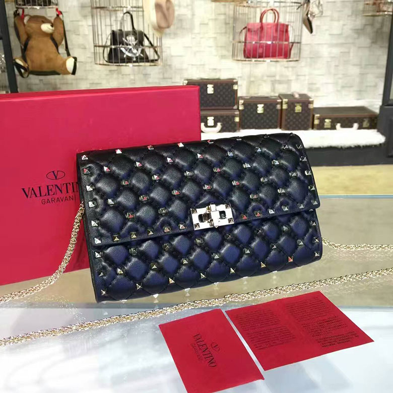 2017 VALENTINO CLUTCH SHOULDER BAG WITH STARSTUDDED CHAIN 0137