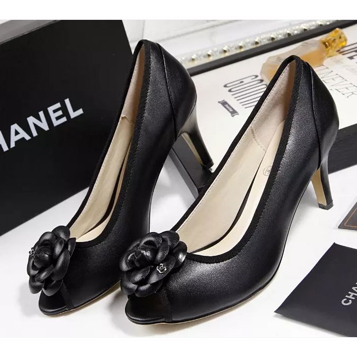 2017 chanle women high-heeled shoes in Sheepskin leather