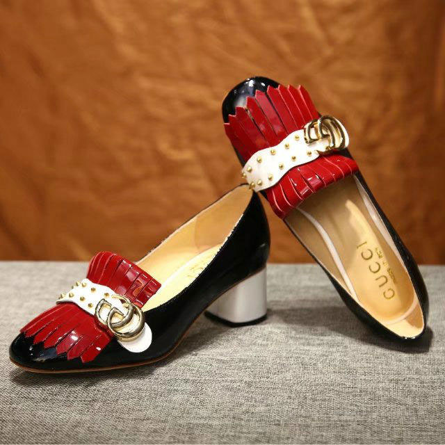 2017 gucci women shoes in Patent leather with rivet Heel Height 5cm