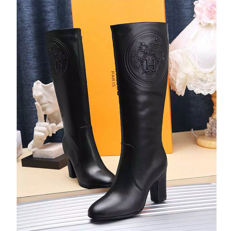 2017 hermes women High Boots in Calfskin Leather inside velvet heel 8.5cm