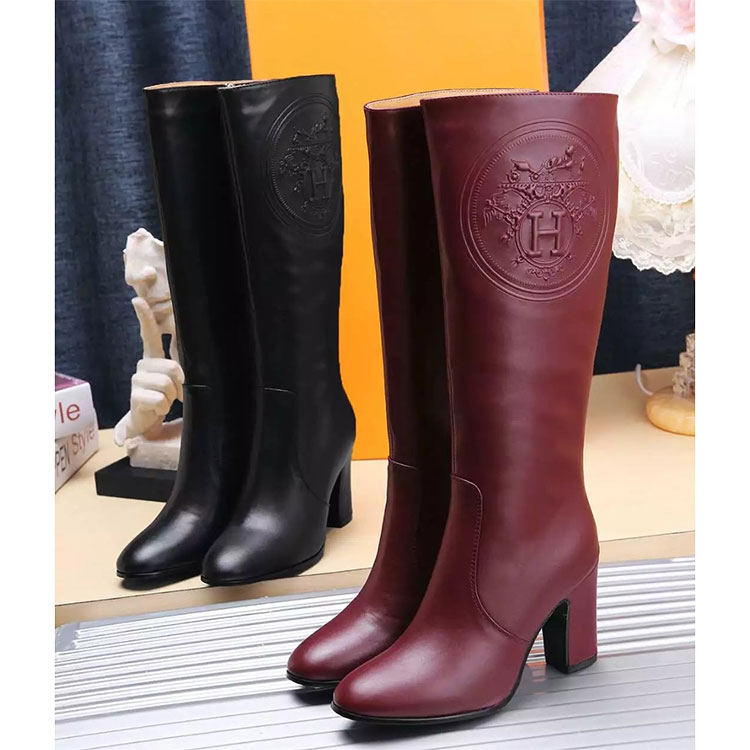 2017 hermes women High Boots in Calfskin Leather inside velvet heel 8.5cm