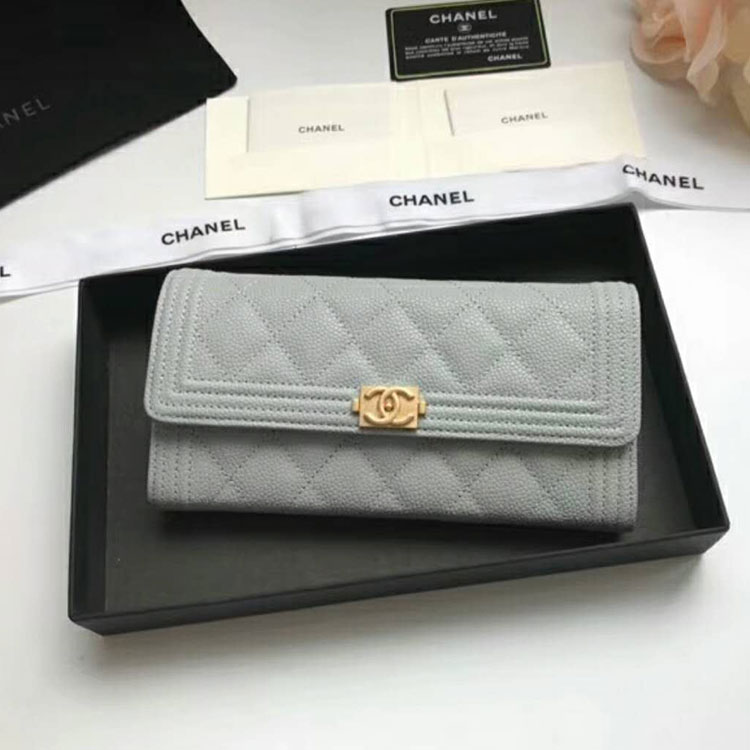 2018 Boy Chanel Embroidery Bi-Fold Wallet Original Caviar Leather