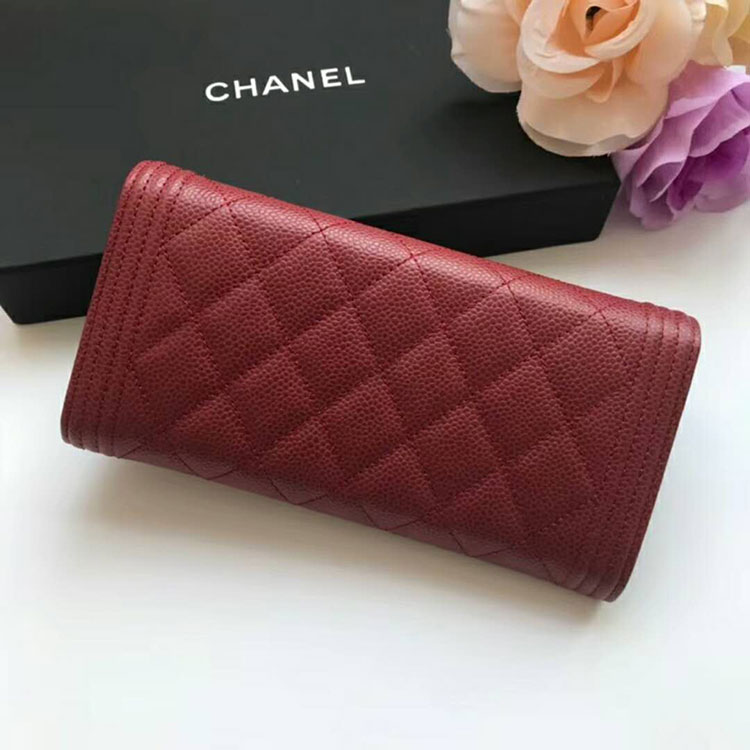 2018 Boy Chanel Embroidery Bi-Fold Wallet Original Caviar Leather