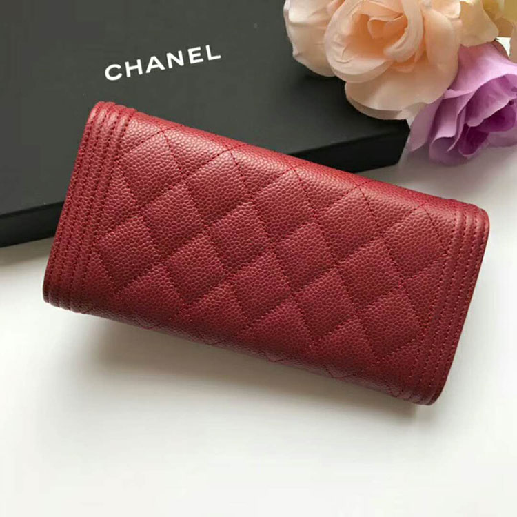 2018 Boy Chanel Embroidery Bi-Fold Wallet Original Caviar Leather