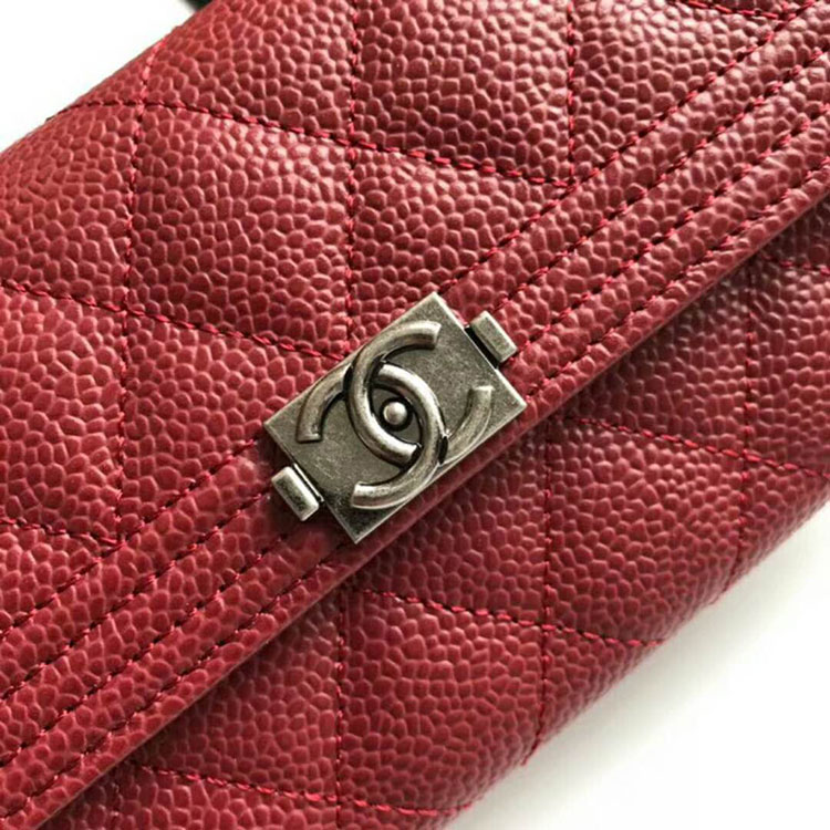 2018 Boy Chanel Embroidery Bi-Fold Wallet Original Caviar Leather