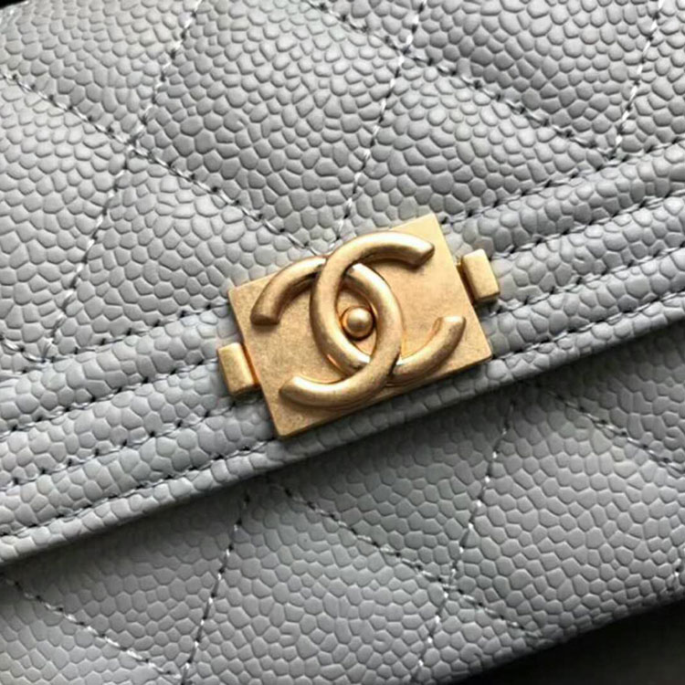 2018 Boy Chanel Embroidery Bi-Fold Wallet Original Caviar Leather