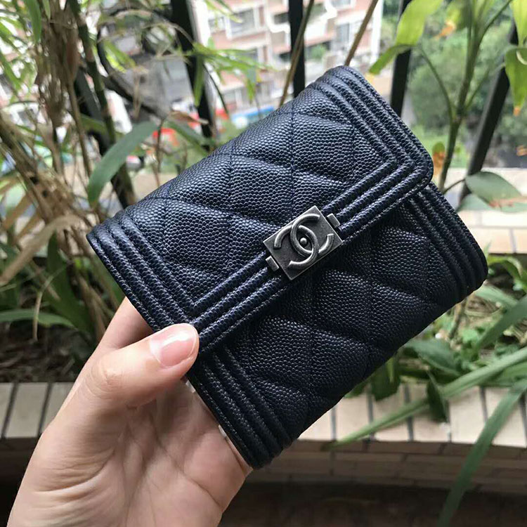 2018 Boy Chanel Matelasse Tri-Fold Wallet Original Calfskin Leather