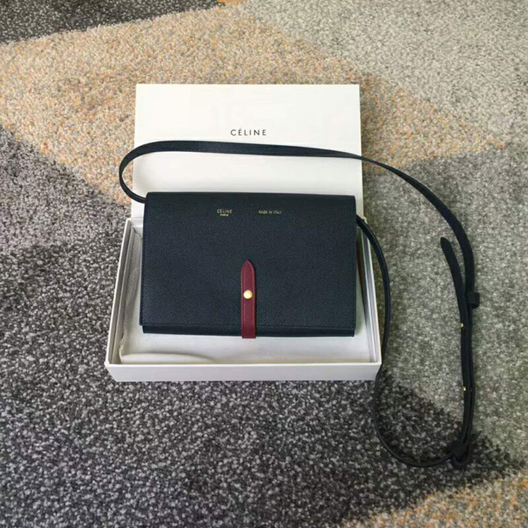 2018 CELINE CLUTCH ON STRAP IN GRAINED AND SHINY CALFSKIN