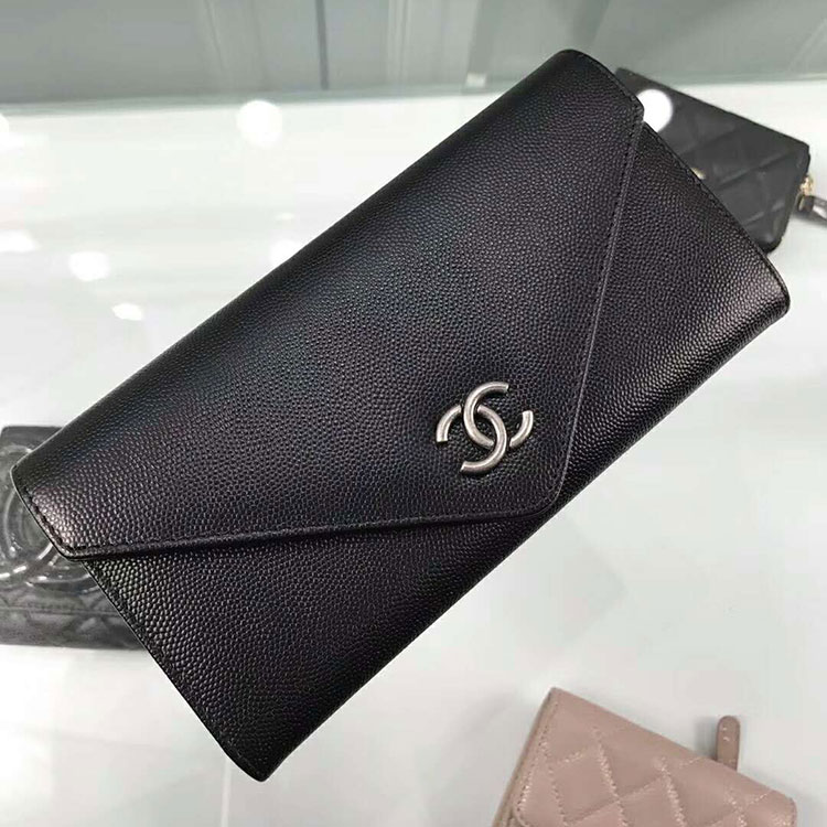 2018 Chanel Bi-Fold Wallet Original Calfskin leather A82715 Black