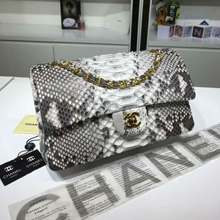 2018 Chanel Classic Flap Bag Original Python Leather