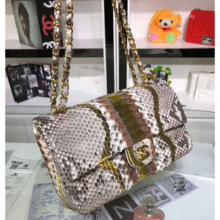 2018 Chanel Classic Flap Bag Original Python Leather