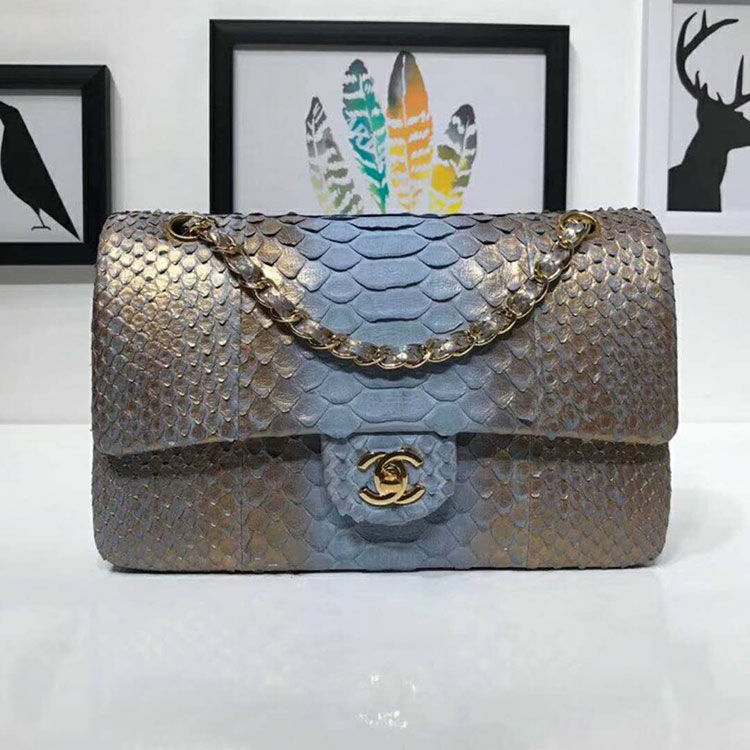 2018 Chanel Classic Flap Bag Original Python Leather