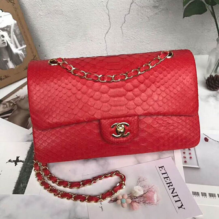 2018 Chanel Classic Flap Bag Original Python Leather