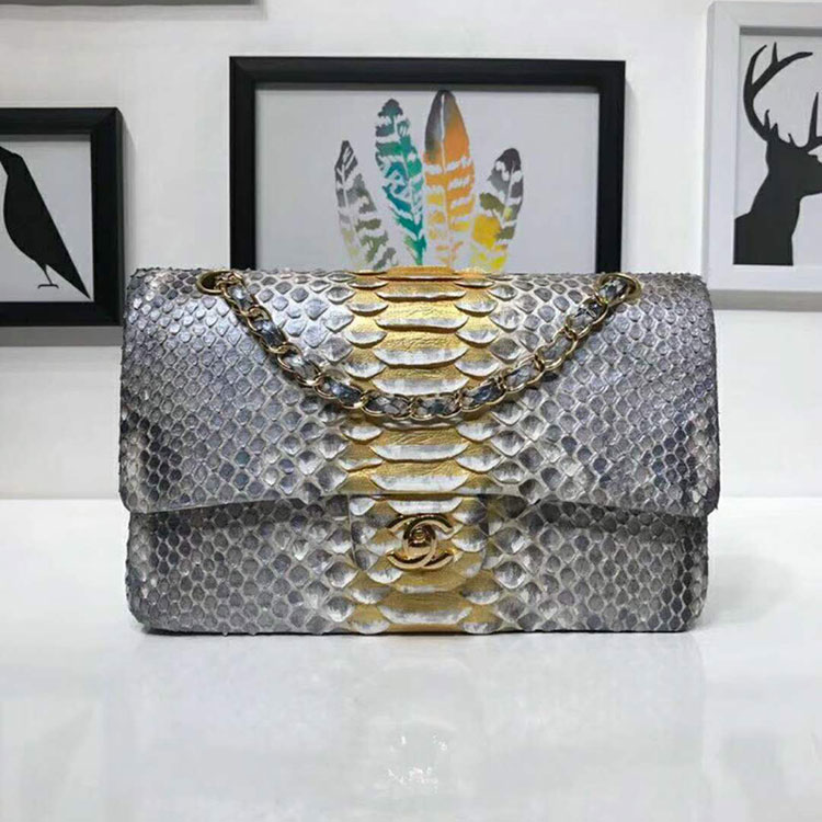 2018 Chanel Classic Flap Bag Original Python Leather