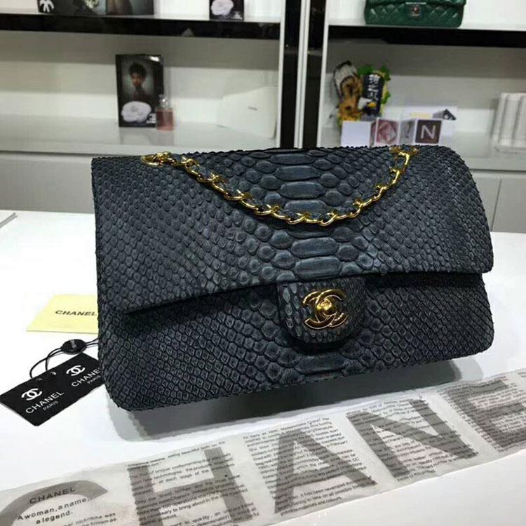 2018 Chanel Classic Flap Bag Original Python Leather