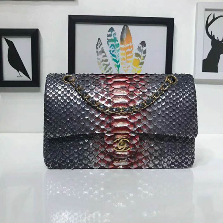 2018 Chanel Classic Flap Bag Original Python Leather